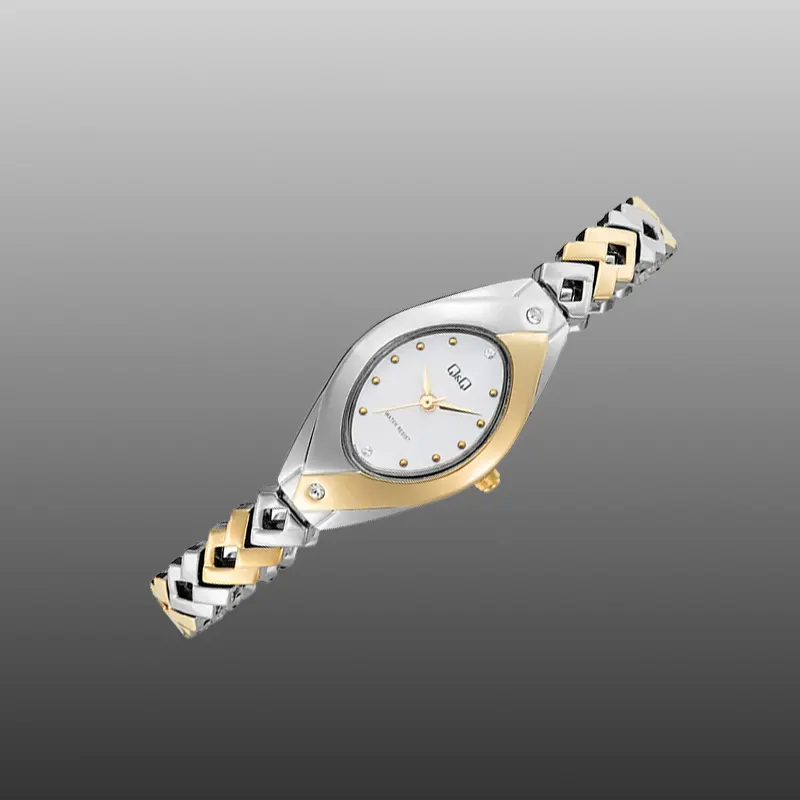 Q&Q White Dial Two-tone Fashion Ladies Watch- F09A-002PY